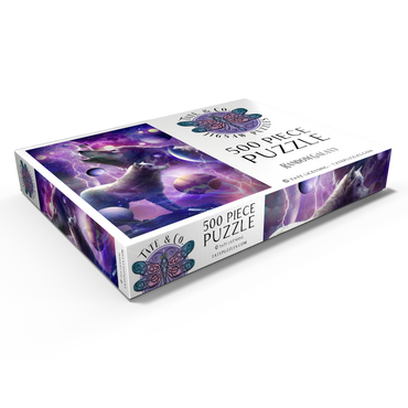 Darstellung des Puzzle Motivs Celestial Wolf Howling Under a Stormy Moon - Random Galaxy 500 Puzzle Schachtel Ansicht1