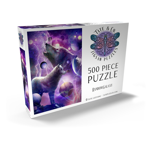Darstellung des Puzzle Motivs Celestial Wolf Howling Under a Stormy Moon - Random Galaxy Celestial Wolf Howling Under a Stormy Moon - Random Galaxy 500 Puzzle Schachtel Ansicht2