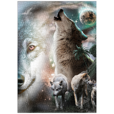 Darstellung des Puzzle Motivs puzzleplate Cosmic Howling Wolf in a Lunar Storm - Random Galaxy 1000 Puzzle