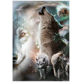 Darstellung des Puzzle Motivs Cosmic Howling Wolf in a Lunar Storm - Random Galaxy - Puzzleteile: 1000