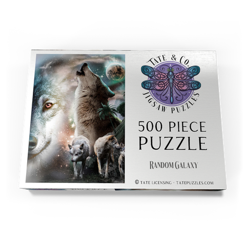 Darstellung des Puzzle Motivs Cosmic Howling Wolf in a Lunar Storm - Random Galaxy Cosmic Howling Wolf in a Lunar Storm - Random Galaxy 500 Puzzle Schachtel Ansicht3