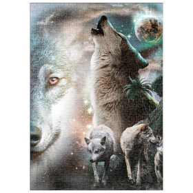 Darstellung des Puzzle-Motivs Cosmic Howling Wolf in a Lunar Storm - Random Galaxy – Puzzleteile: 500