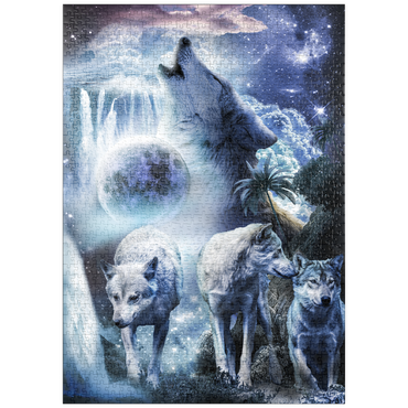 Darstellung des Puzzle Motivs puzzleplate Waterfall Wolf Howling Beside the Moonlight Falls - Random Galaxy 1000 Puzzle