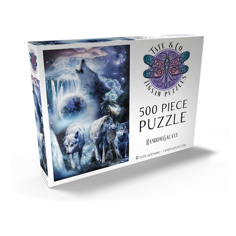 Darstellung des Puzzle Motivs Waterfall Wolf Howling Beside the Moonlight Falls - Random Galaxy Waterfall Wolf Howling Beside the Moonlight Falls - Random Galaxy 500 Puzzle Schachtel Ansicht2