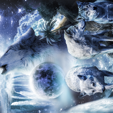 Darstellung des Puzzle Motivs Waterfall Wolf Howling Beside the Moonlight Falls - Random Galaxy 500 Puzzle 3D Modell