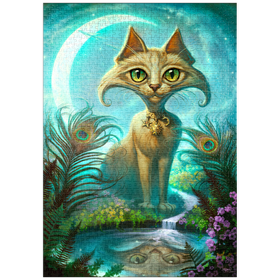 Darstellung des Puzzle Motivs Reflections Cat Green Reflection Pool - Jeff Haynie - Puzzleteile: 1000