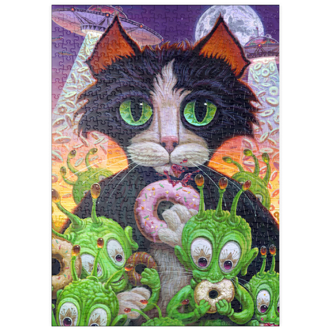 Darstellung des Puzzle Motivs Cats Aliens And Donuts - Jeff Haynie puzzleplate Cats Aliens And Donuts - Jeff Haynie 500 Puzzle