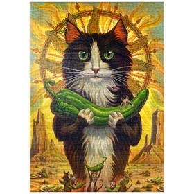 Darstellung des Puzzle Motivs Green Chile Cat - Jeff Haynie - Puzzleteile: 1000