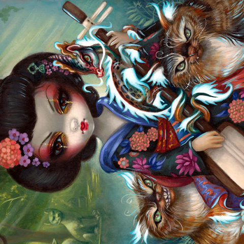 Darstellung des Puzzle Motivs Kirin and Bakeneko Cats - Jasmine Becket-Griffith Kirin and Bakeneko Cats - Jasmine Becket-Griffith 500 Puzzle 3D Modell