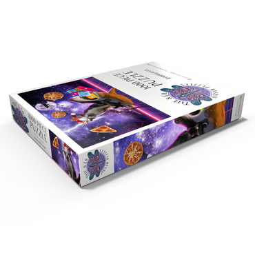 Darstellung des Puzzle Motivs Christmas Cat Riding Shark in Space - Random Galaxy 1000 Puzzle Schachtel Ansicht1