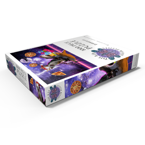 Darstellung des Puzzle Motivs Christmas Cat Riding Shark in Space - Random Galaxy Christmas Cat Riding Shark in Space - Random Galaxy 1000 Puzzle Schachtel Ansicht1