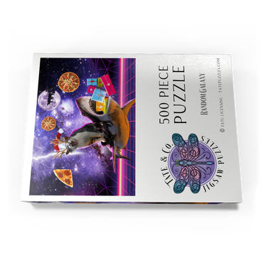 Darstellung des Puzzle Motivs Christmas Cat Riding Shark in Space - Random Galaxy 500 Puzzle Schachtel Ansicht3