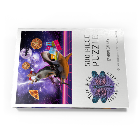 Darstellung des Puzzle Motivs Christmas Cat Riding Shark in Space - Random Galaxy Christmas Cat Riding Shark in Space - Random Galaxy 500 Puzzle Schachtel Ansicht3