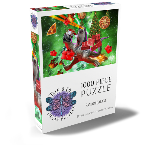 Darstellung des Puzzle Motivs Christmas Present Cat Riding Dinosaur - Random Galaxy Christmas Present Cat Riding Dinosaur - Random Galaxy 1000 Puzzle Schachtel Ansicht2