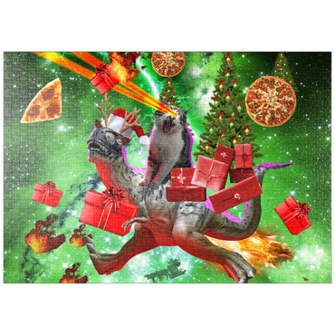 Darstellung des Puzzle Motivs puzzleplate Christmas Present Cat Riding Dinosaur - Random Galaxy 1000 Puzzle