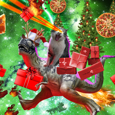 Darstellung des Puzzle Motivs Christmas Present Cat Riding Dinosaur - Random Galaxy 1000 Puzzle 3D Modell