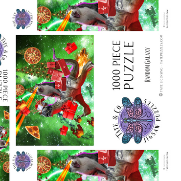 Darstellung des Puzzle Motivs Christmas Present Cat Riding Dinosaur - Random Galaxy 1000 Puzzle Schachtel 3D Modell