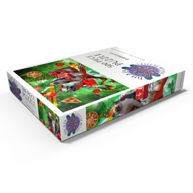 Darstellung des Puzzle Motivs Christmas Present Cat Riding Dinosaur - Random Galaxy - Puzzleteile: 500