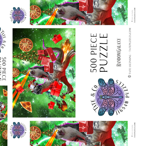 Darstellung des Puzzle Motivs Christmas Present Cat Riding Dinosaur - Random Galaxy Christmas Present Cat Riding Dinosaur - Random Galaxy 500 Puzzle Schachtel 3D Modell