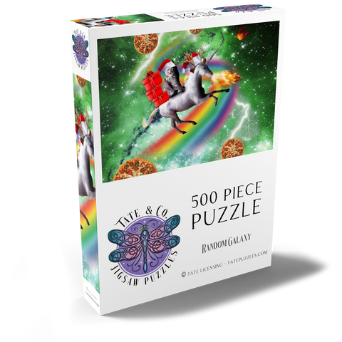 Darstellung des Puzzle Motivs Christmas Unicorn Cat Adventuring in Space - Random Galaxy Christmas Unicorn Cat Adventuring in Space - Random Galaxy 500 Puzzle Schachtel Ansicht2