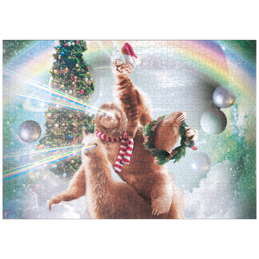 Darstellung des Puzzle Motivs puzzleplate Sloth Cat and Llama Christmas Companions - Random Galaxy 1000 Puzzle