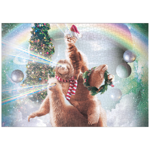 Darstellung des Puzzle Motivs Sloth Cat and Llama Christmas Companions - Random Galaxy puzzleplate Sloth Cat and Llama Christmas Companions - Random Galaxy 1000 Puzzle