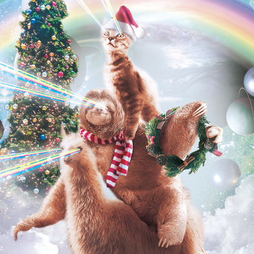 Darstellung des Puzzle Motivs Sloth Cat and Llama Christmas Companions - Random Galaxy 1000 Puzzle 3D Modell