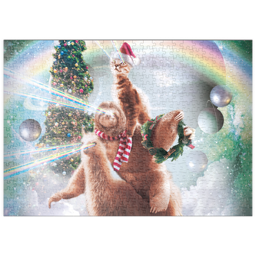 Darstellung des Puzzle Motivs puzzleplate Sloth Cat and Llama Christmas Companions - Random Galaxy 500 Puzzle