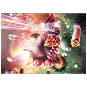 Darstellung des Puzzle-Motivs Pizza Laser Cat Celebrating Christmas - Random Galaxy – Puzzleteile: 1000