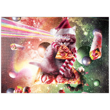 Darstellung des Puzzle Motivs puzzleplate Pizza Laser Cat Celebrating Christmas - Random Galaxy 1000 Puzzle