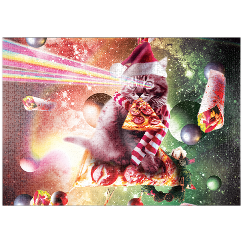 Darstellung des Puzzle Motivs Pizza Laser Cat Celebrating Christmas - Random Galaxy puzzleplate Pizza Laser Cat Celebrating Christmas - Random Galaxy 1000 Puzzle