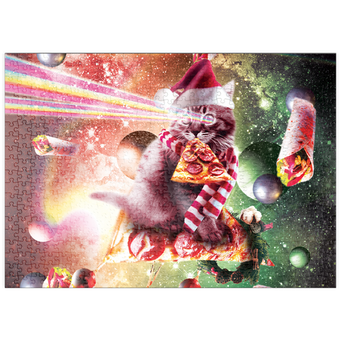 Darstellung des Puzzle Motivs Pizza Laser Cat Celebrating Christmas - Random Galaxy puzzleplate Pizza Laser Cat Celebrating Christmas - Random Galaxy 500 Puzzle