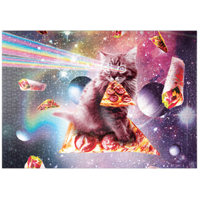 Darstellung des Puzzle-Motivs Rainbow Space Cat Firing Pizza Lasers - Random Galaxy – Puzzleteile: 1000