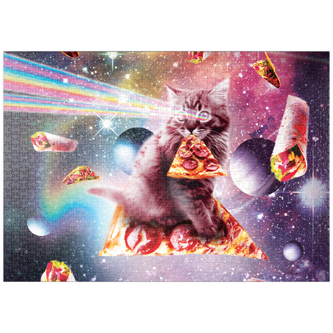 Darstellung des Puzzle Motivs Rainbow Space Cat Firing Pizza Lasers - Random Galaxy puzzleplate Rainbow Space Cat Firing Pizza Lasers - Random Galaxy 1000 Puzzle