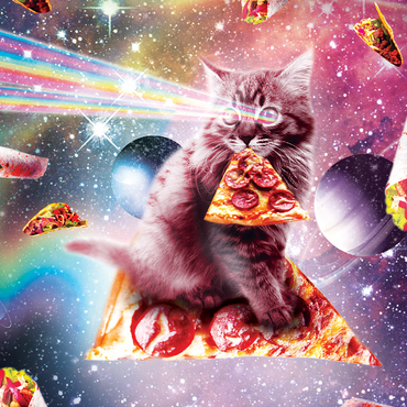 Darstellung des Puzzle Motivs Rainbow Space Cat Firing Pizza Lasers - Random Galaxy 1000 Puzzle 3D Modell