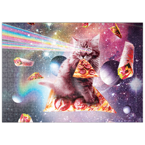 Darstellung des Puzzle Motivs Rainbow Space Cat Firing Pizza Lasers - Random Galaxy puzzleplate Rainbow Space Cat Firing Pizza Lasers - Random Galaxy 500 Puzzle
