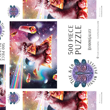 Darstellung des Puzzle Motivs Rainbow Space Cat Firing Pizza Lasers - Random Galaxy 500 Puzzle Schachtel 3D Modell