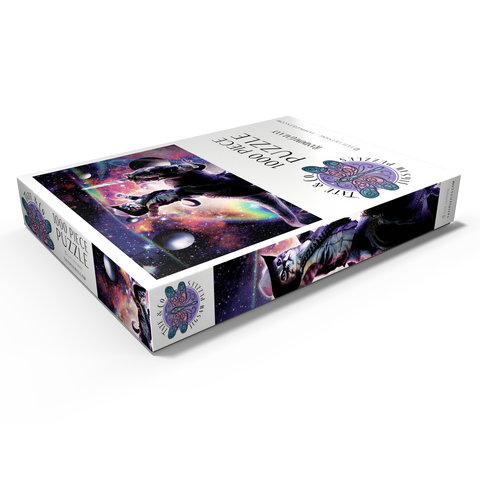 Darstellung des Puzzle Motivs Cowboy Cat with Dinosaur in Galaxy - Random Galaxy Cowboy Cat with Dinosaur in Galaxy - Random Galaxy 1000 Puzzle Schachtel Ansicht1