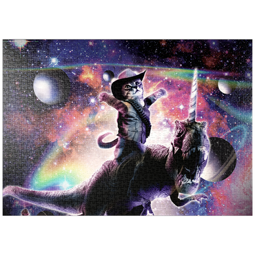 Darstellung des Puzzle Motivs puzzleplate Cowboy Cat with Dinosaur in Galaxy - Random Galaxy 1000 Puzzle