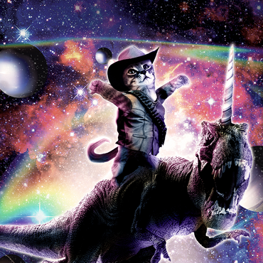 Darstellung des Puzzle Motivs Cowboy Cat with Dinosaur in Galaxy - Random Galaxy 1000 Puzzle 3D Modell