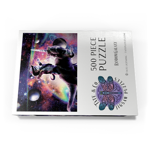 Darstellung des Puzzle Motivs Cowboy Cat with Dinosaur in Galaxy - Random Galaxy Cowboy Cat with Dinosaur in Galaxy - Random Galaxy 500 Puzzle Schachtel Ansicht3