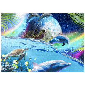 Darstellung des Puzzle-Motivs Galactic Dolphin Swimming Among the Stars - Random Galaxy – Puzzleteile: 1000