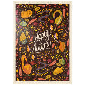 Darstellung des Puzzle-Motivs Happy Autum, Colorful Autumn Harvest with Leaves and Gourds – Puzzleteile: 1000