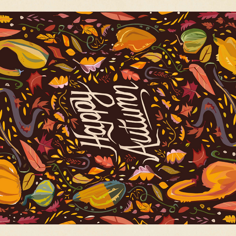 Darstellung des Puzzle Motivs Happy Autum, Colorful Autumn Harvest with Leaves and Gourds Happy Autum, Colorful Autumn Harvest with Leaves and Gourds 1000 Puzzle 3D Modell