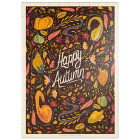 Darstellung des Puzzle Motivs Happy Autum, Colorful Autumn Harvest with Leaves and Gourds - Puzzleteile: 100