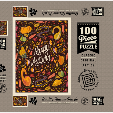 Darstellung des Puzzle Motivs Happy Autum, Colorful Autumn Harvest with Leaves and Gourds 100 Puzzle Schachtel 3D Modell