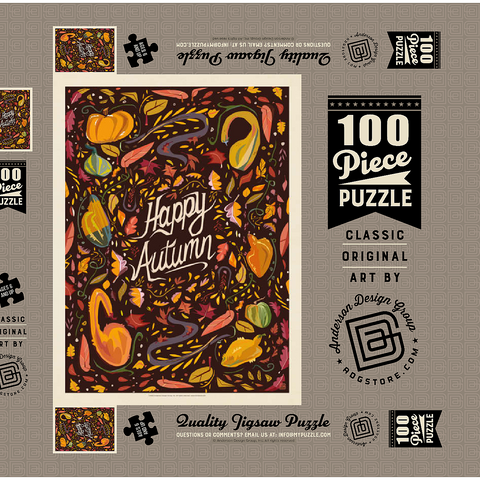 Darstellung des Puzzle Motivs Happy Autum, Colorful Autumn Harvest with Leaves and Gourds Happy Autum, Colorful Autumn Harvest with Leaves and Gourds 100 Puzzle Schachtel 3D Modell