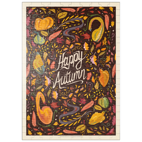Darstellung des Puzzle Motivs Happy Autum, Colorful Autumn Harvest with Leaves and Gourds - Puzzleteile: 200