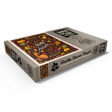Darstellung des Puzzle Motivs Happy Autum, Colorful Autumn Harvest with Leaves and Gourds 500 Puzzle Schachtel Ansicht1