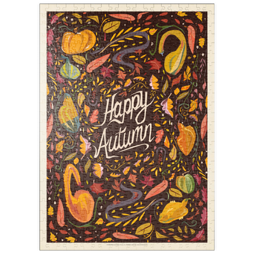 Darstellung des Puzzle Motivs puzzleplate Happy Autum, Colorful Autumn Harvest with Leaves and Gourds 500 Puzzle